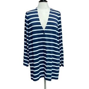 J.Jill Navy Stripe Long Sleeve Cardigan Size Medium NWOT